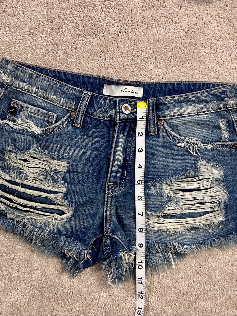 KanCan Mid Rise Boyfriend Denim Shorts Size S 29in Heavy Distress Frayed Hem - Picture 11 of 12